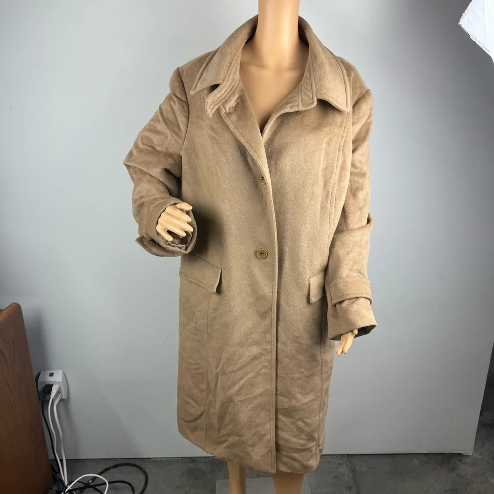 Talbots Trench Coat Long Button Front Wool/angora Blend Tan Beige Women's US 24